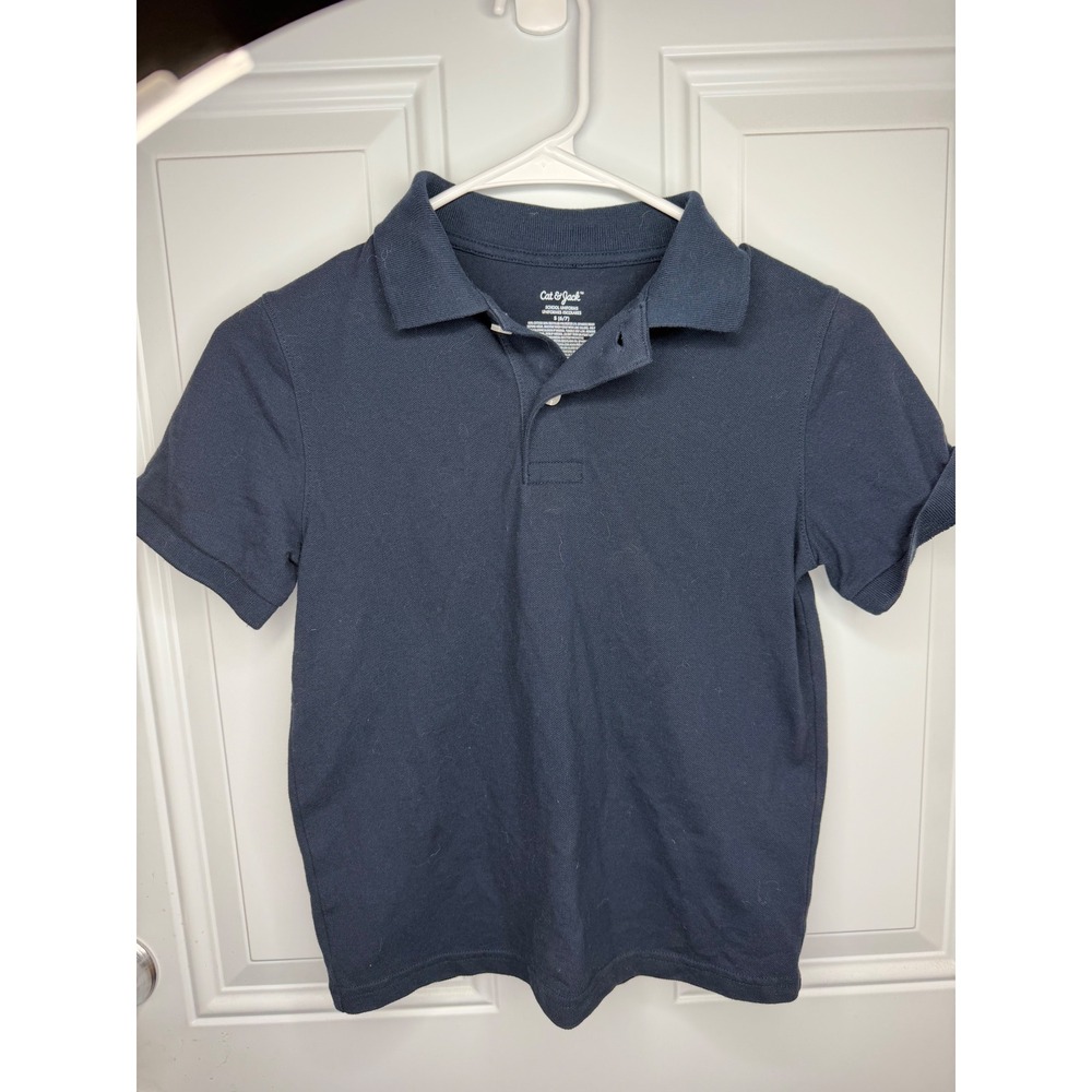 Cat & Jack Boys Navy Blue Short Sleeve School Uniform Polo Shirt Size S 6/7